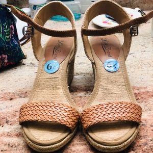 Lucky Brand. Brown and Tan Wedges. NEVER WORN.